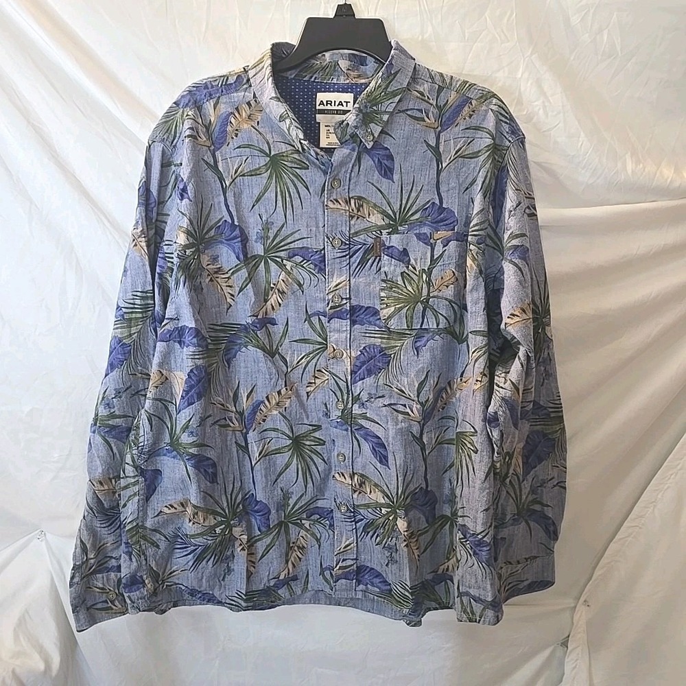 Ariat Modern Fit Paradise Palm Long Sleeve Button Down Shirt Blue Sz‎ XXL